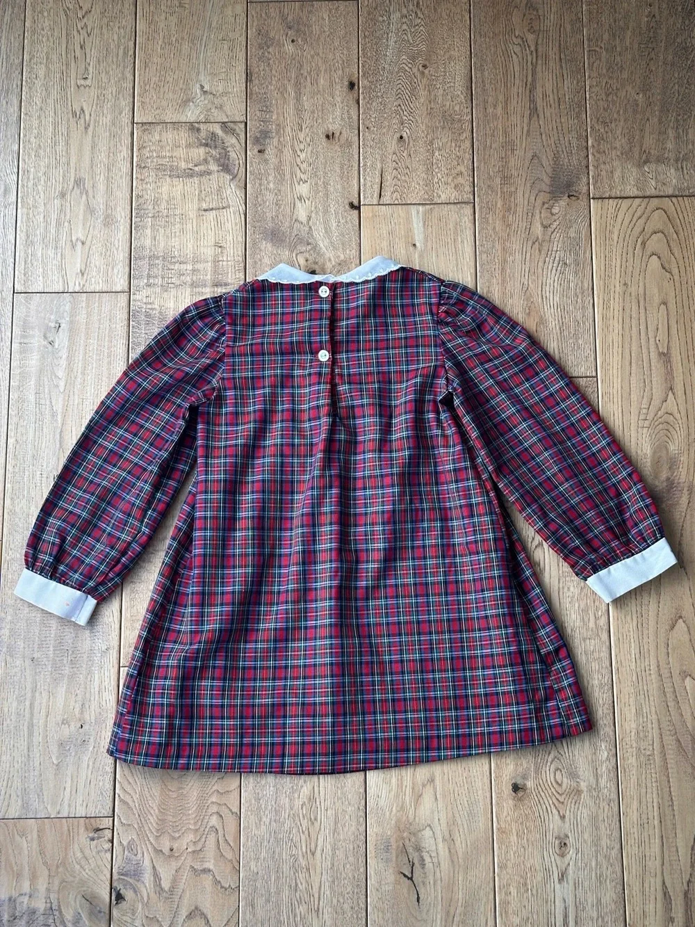Sears Vintage Holiday Plaid Eyelet Peter Pan Collar Dress size 5